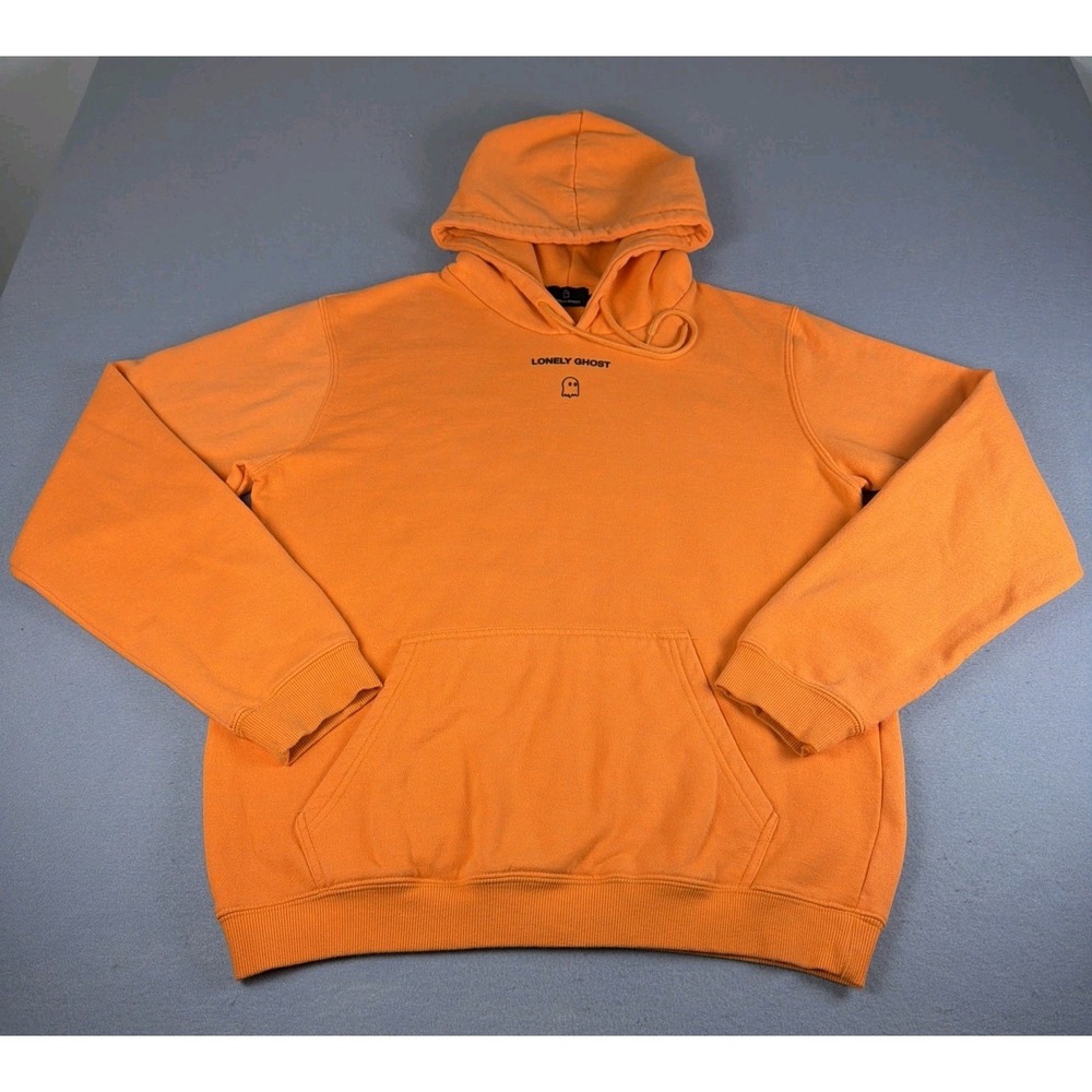 Lonely Ghost Hoodie Mens Large Orange Fleece Pullover Text me When You Get Home